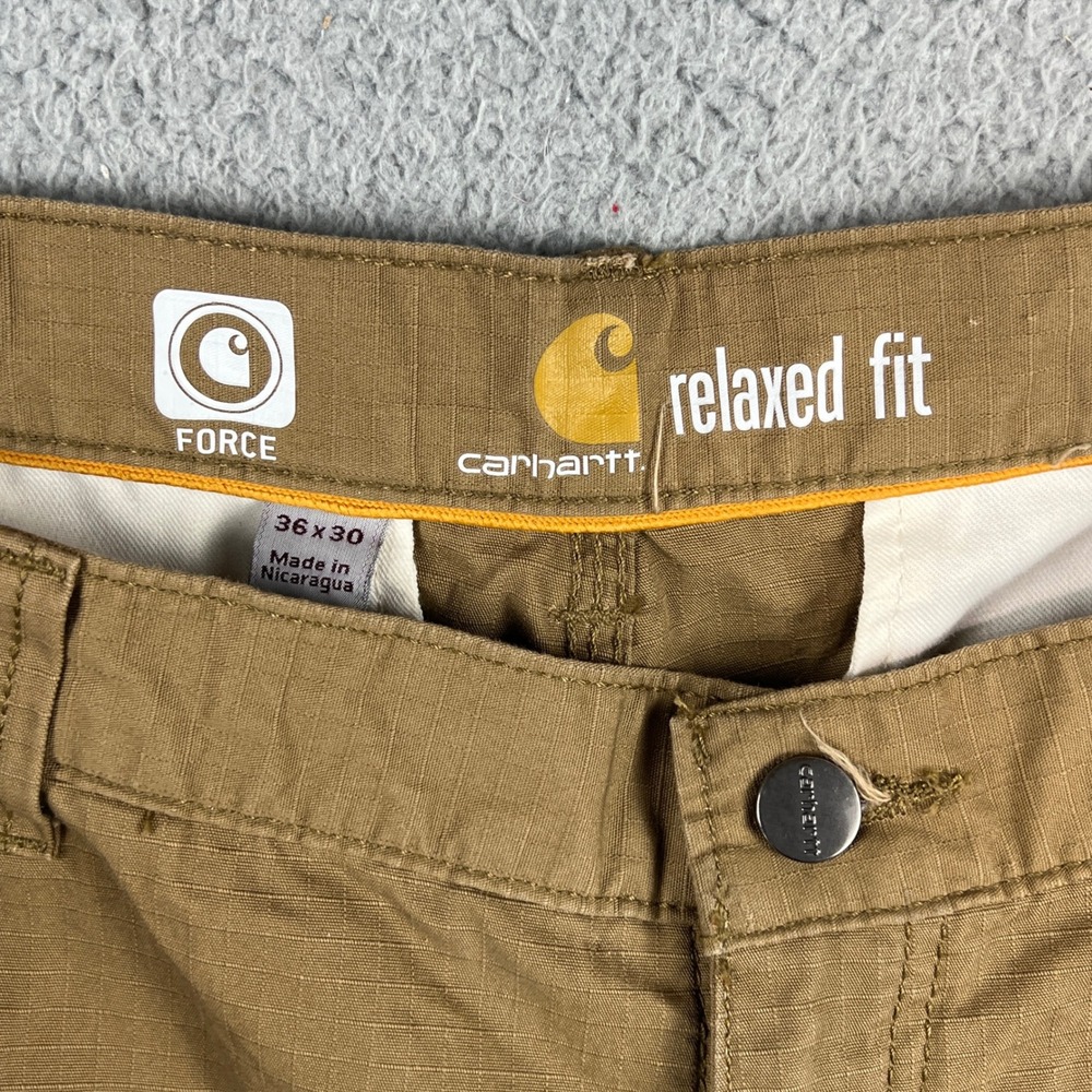 Carhartt Force Relaxed Fit Cargo Pants Mens 36x30 Brown Ripstop Work Trousers - Picture 8 of 11